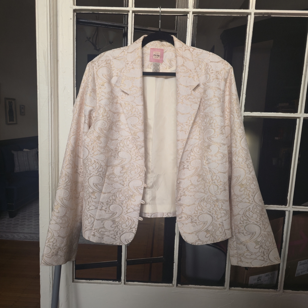 Old Navy Cream and Gold Patterned Jacqard Blazer